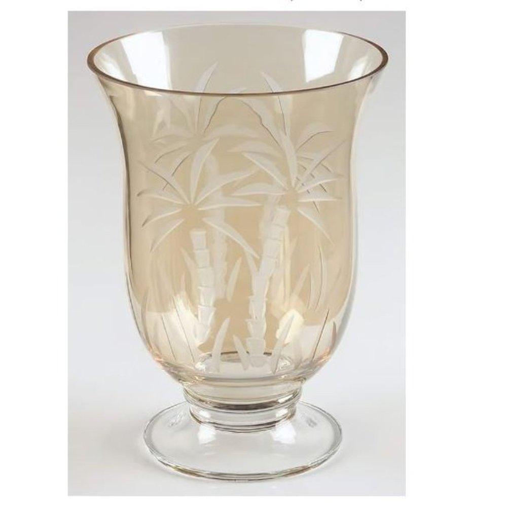 Lenox 9" British Colonial Etched Glass Palm Trees Hurricane Lamp- Amber - Picture 7 of 8